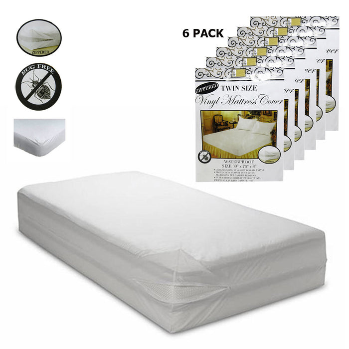 6 Twin Size Mattress Cover Vinyl Waterproof Zippered Block Allergy Bug Dust Mite