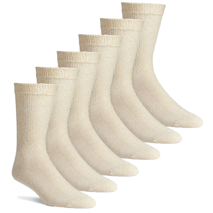 6 Pairs Diabetic Socks Men and Women Loose Fit Non-Binding Cotton Crew Tan 10-13