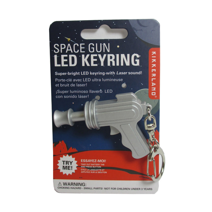 Kikkerland Space Gun LED Keychain Carded Red Light Laser Sound Key Ring Gift Fun