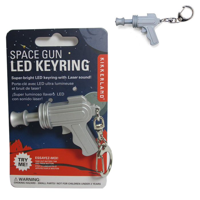 Kikkerland Space Gun LED Keychain Carded Red Light Laser Sound Key Ring Gift Fun