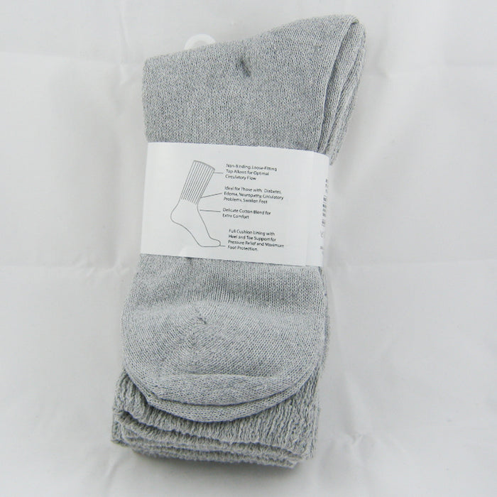 12pair Loose Men Diabetic Crew Socks Non Binding Top Heel Toe Cushion 10-13 Grey