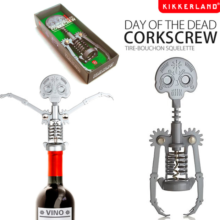 Dia De Muertos Dead Steel Skull Corkscrew Wine Bottle Opener Skeleton Kikkerland