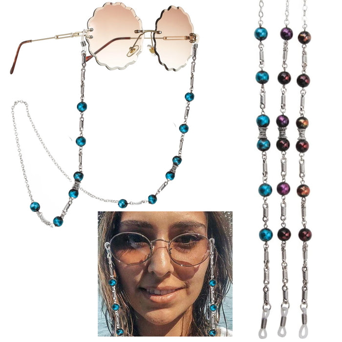 1 Fashion Beaded Glasses Chain Eyewear Retainer Silver Sunglasses Holder Strap