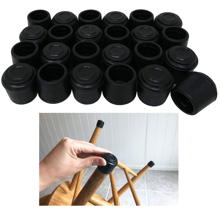 24 Pc 1" Black Rubber Chair Tips Leg Feet Caps Pads Furniture Gripper Non Slip