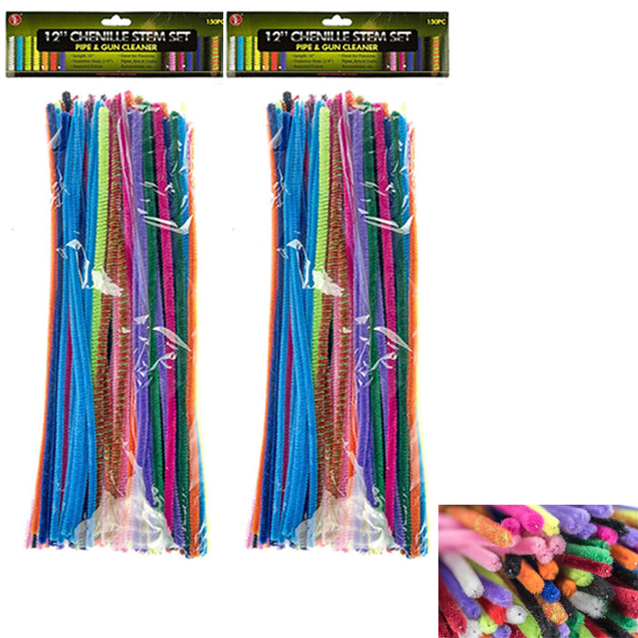 300 Craft Sticks Chenille Stems Pipe Cleaners 12" Assorted Colors Gun Cleaning