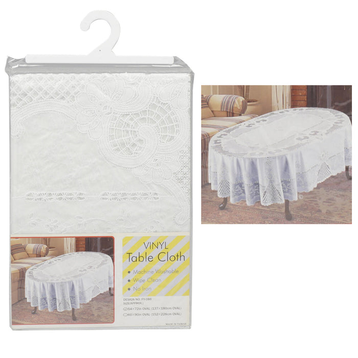 Vinyl White Oval Tablecloth 54" X 72" Design Table Cover Party Easy Wipe Clean