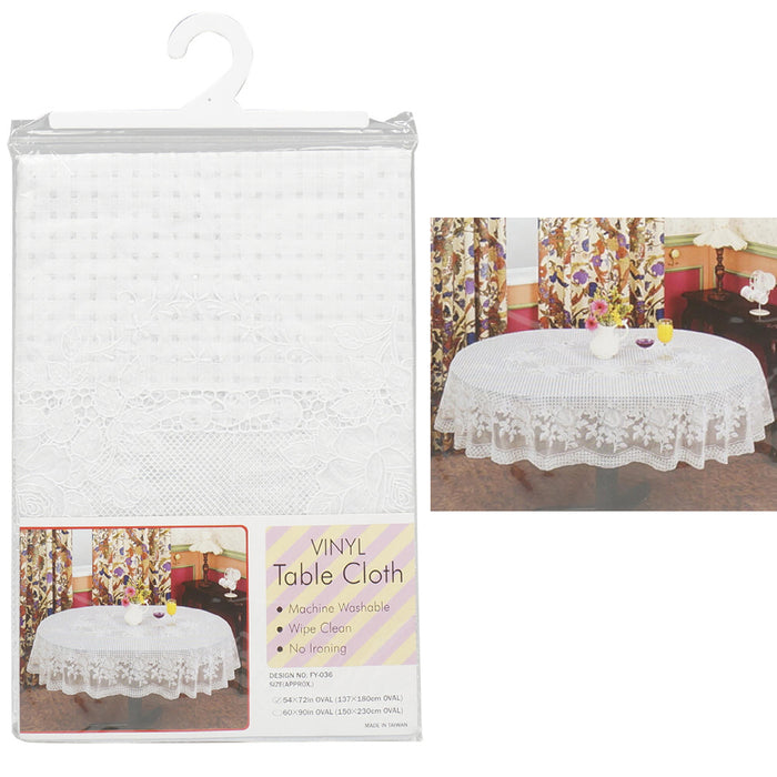 Oval Tablecloth Vinyl White 54" X 72" Design Table Cover Party Easy Wipe Clean