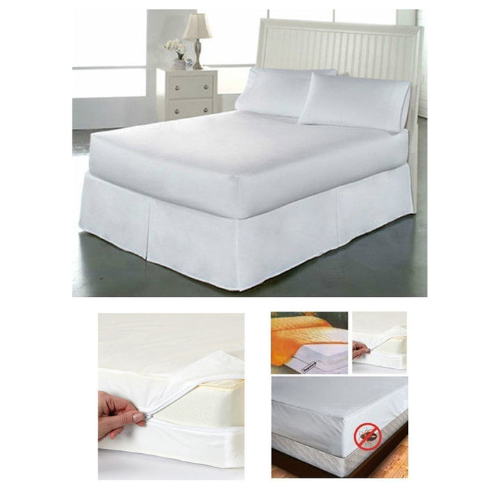 King Size Fabric Zippered Mattress Cover Waterproof Bed Bug Dust Mite Protector