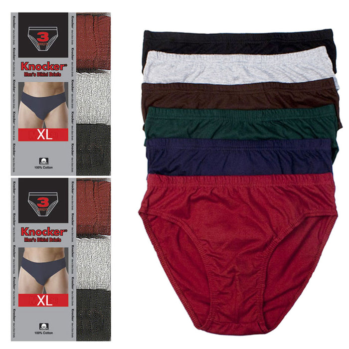 3 Pack Mens Bikinis Briefs Underwear 100% Cotton Solid Knocker Size XLarge 40-42