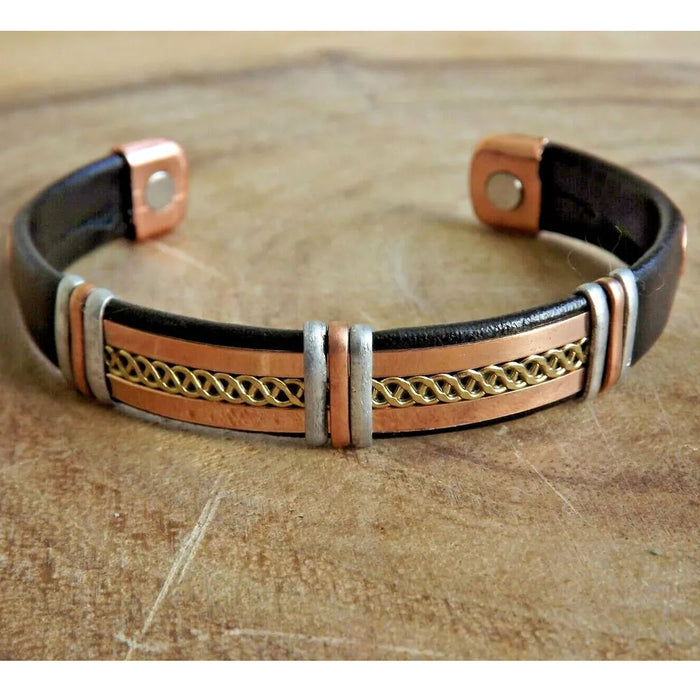 1 Solid Copper Brass Nickel Leather Magnetic Cuff Bracelet Arthritis Pain Relief