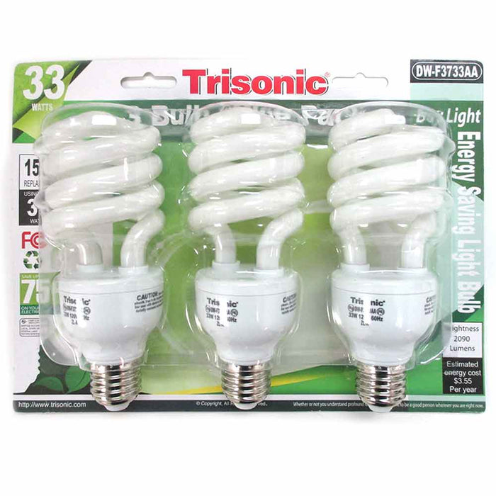 3 Pc Daylight Light Bulb Energy 150 Watts White Compact Fluorescent 2090 Lumens