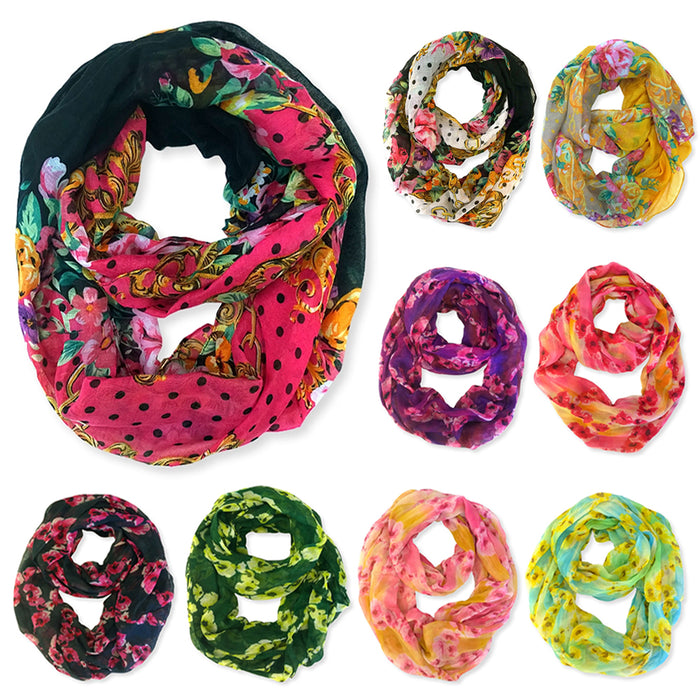 3 Pack Womens Winter Convertible Infinity Scarf Long Loop Soft Cowl Floral Print