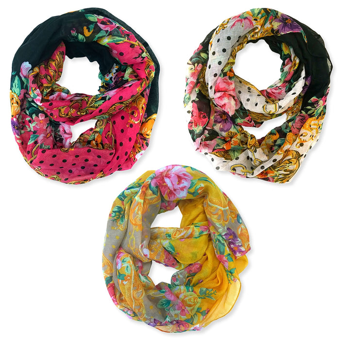 3 Pack Womens Winter Convertible Infinity Scarf Long Loop Soft Cowl Floral Print