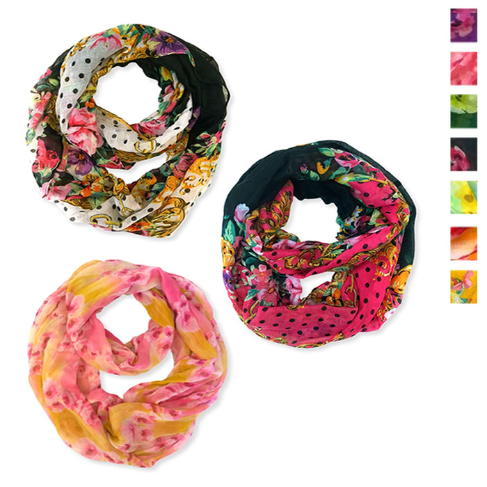 3 Pack Womens Winter Convertible Infinity Scarf Long Loop Soft Cowl Floral Print