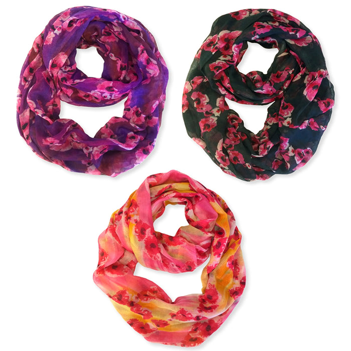 3 Pack Womens Winter Convertible Infinity Scarf Long Loop Soft Cowl Floral Print