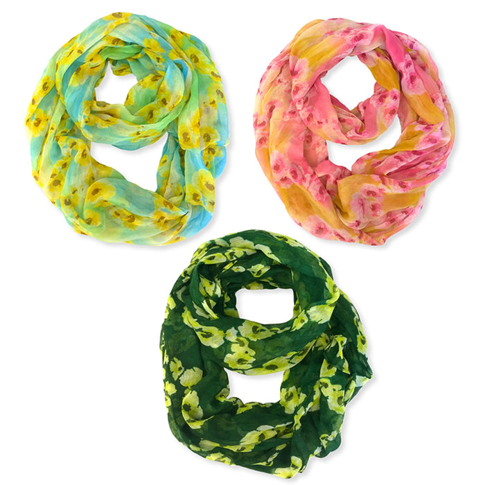 3 Pack Womens Winter Convertible Infinity Scarf Long Loop Soft Cowl Floral Print