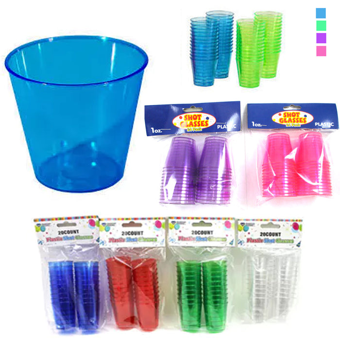 20 Shot Glasses Hard Plastic 1 Oz Mini Wine Glass Party Cups Barware Catering !