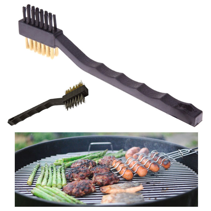 Double Sided Grill Wire Brush Brass Nylon Cleaning Detailing Polish BBQ Bristles