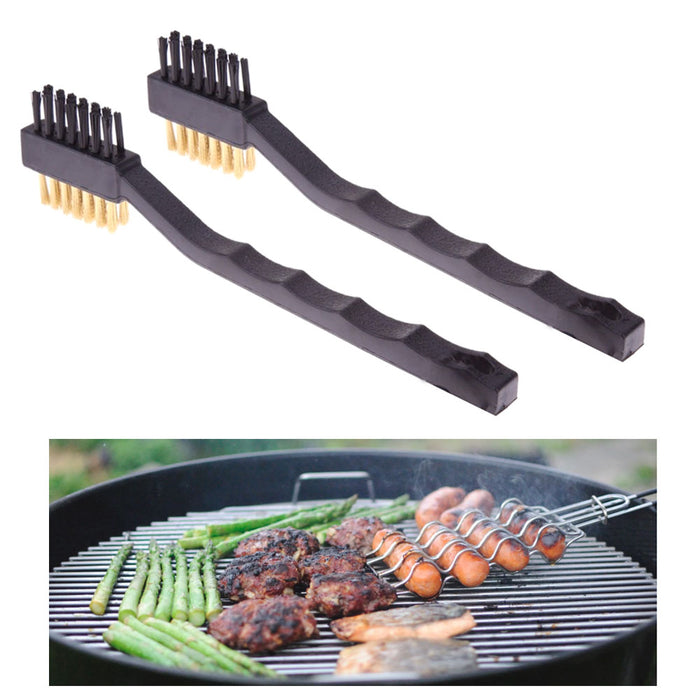 2 Pc Barbecue Grill Wire Brush Double Sided BBQ Grilling Cooking Cleaning Brass