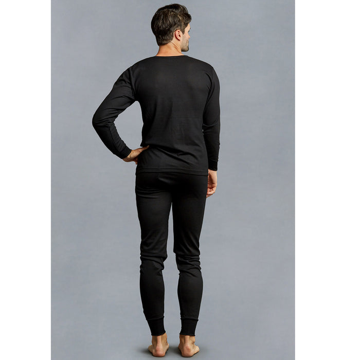 Knocker Mens Pajamas Thermal Underwear Set Long Sleeve Top Pants Sleep Black 3XL