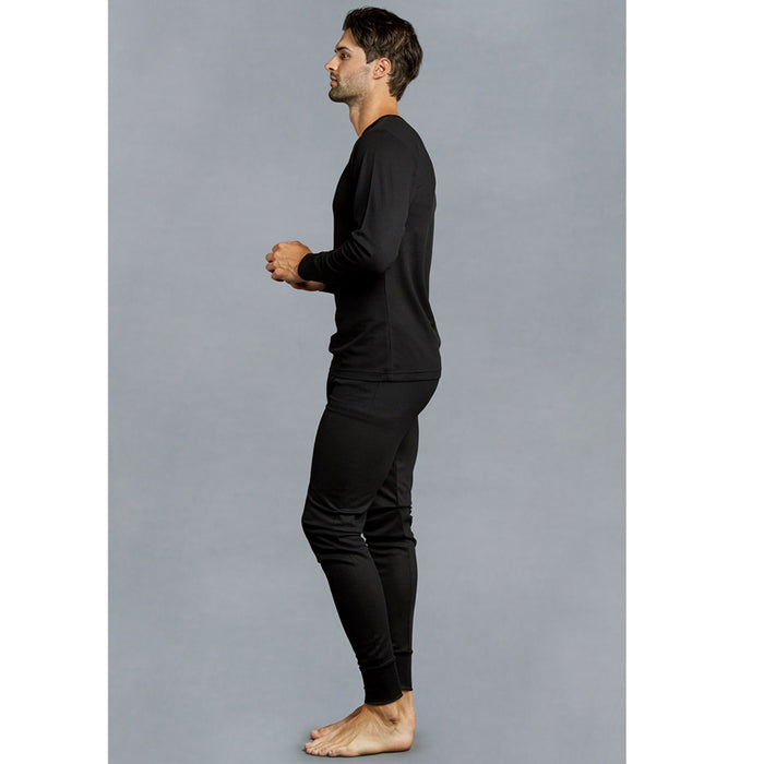 Knocker Mens Pajamas Thermal Underwear Set Long Sleeve Top Pants Sleep Black 3XL