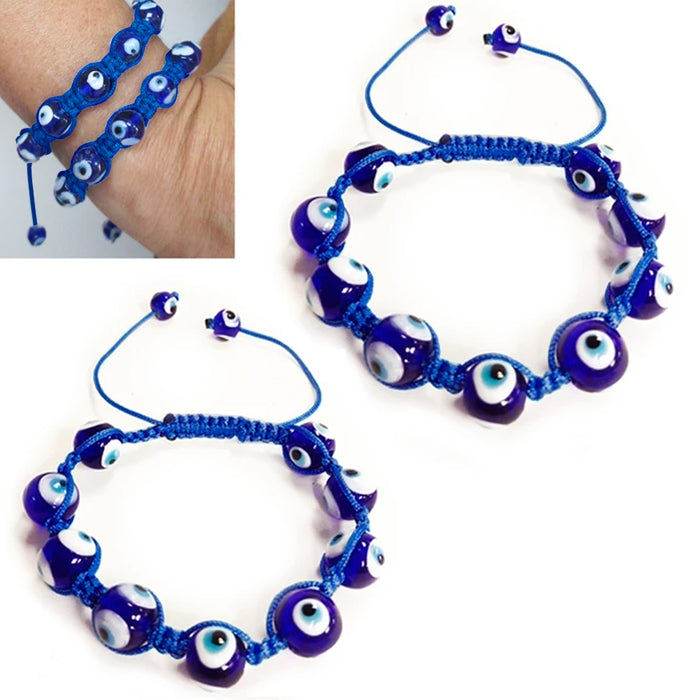 2 Evil Eye Bead Bracelet Blue String Good Luck Hamsa Nazar Protection Adjustable