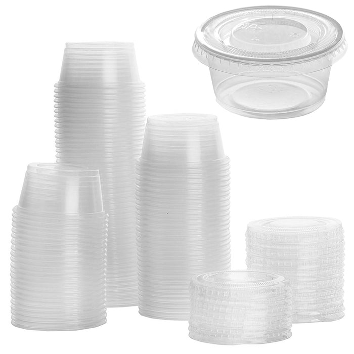 80PC Disposable Take Away Small Sauce Containers w/ Lids Clear Plastic Cups 2oz.