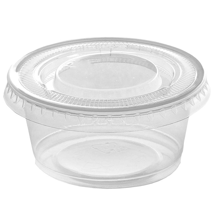 80PC Disposable Take Away Small Sauce Containers w/ Lids Clear Plastic Cups 2oz.