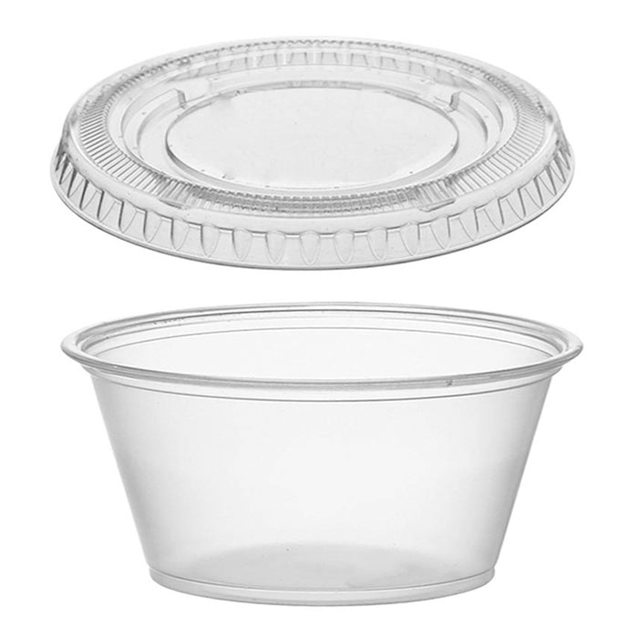 80PC Disposable Take Away Small Sauce Containers w/ Lids Clear Plastic Cups 2oz.