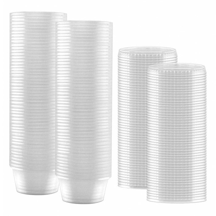 80PC Disposable Take Away Small Sauce Containers w/ Lids Clear Plastic Cups 2oz.