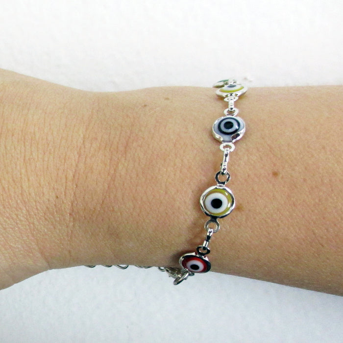 1 Evil Eye Turkish Nazar Greek Mati Hamsa Kabbalah Charm Silver Plated Bracelet