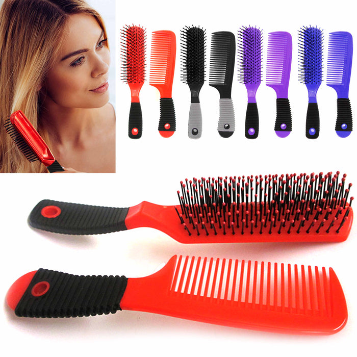 4pc Detangle Brush Comb Set Wet Dry Hair Styling Wash Salon Hairdressing 2 PACKS