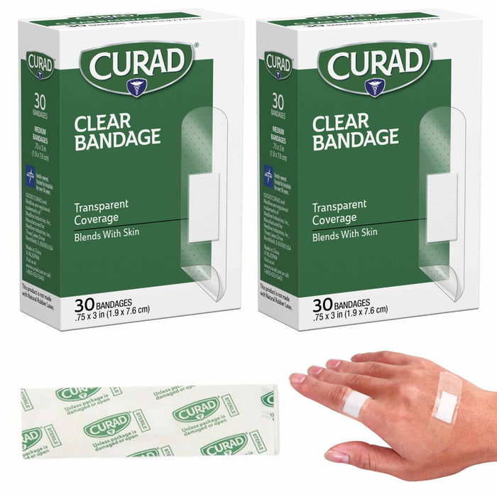 60 Ct Medium Size Clear Bandages Sheer Heal Wounds Cut Transparent Adhesive 3"L