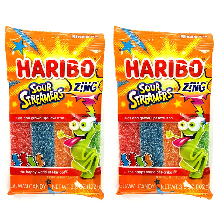 2 Bags Haribo Sour Streamers Gummies Gummy Chewy Candy Gummi Treat 3.6oz Each