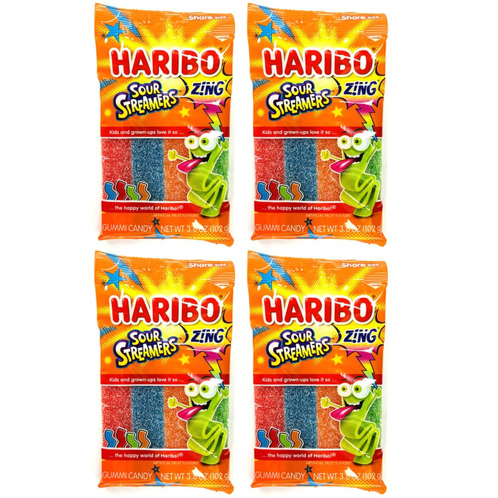 4 Bags Haribo Sour Streamers Gummi Candy Gummies Gummy Chewy Treat 3.6oz Each