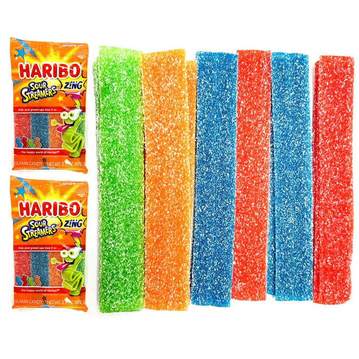 2 Bags Haribo Sour Streamers Gummies Gummy Chewy Candy Gummi Treat 3.6oz Each