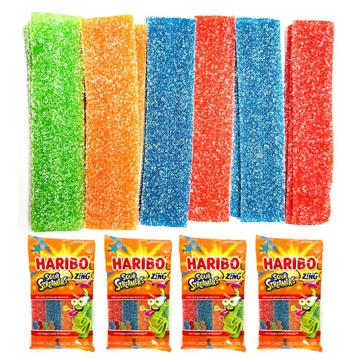 4 Bags Haribo Sour Streamers Gummi Candy Gummies Gummy Chewy Treat 3.6oz Each