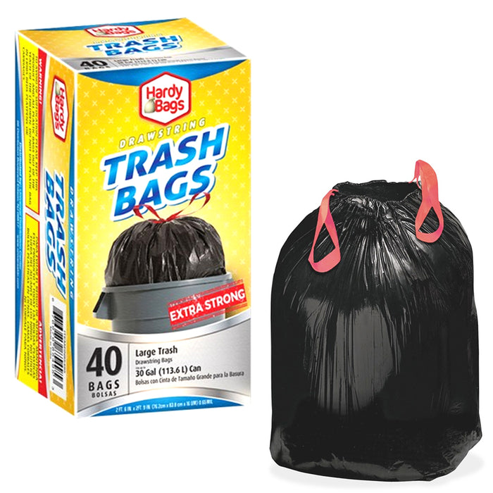 40 Large 30 Gallon Drawstring Trash Bags Extra Strong Kitchen Liner Yard Outdoor