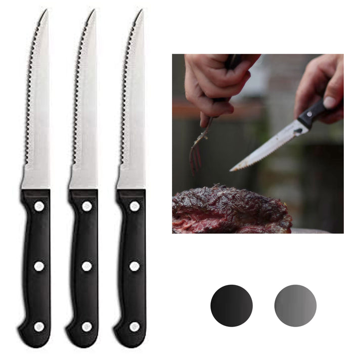 3 Pc Steak Knife Set Serrated Stainless Steel Knives Steakhouse Cutlery Utensil