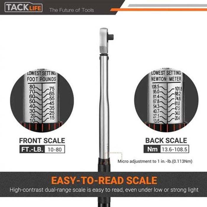 6pc Set High Precision 3/8'' Drive Click Torque Wrench 10-80 FT LB 13.6-108.5 Nm