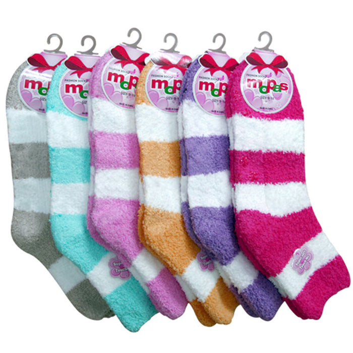 3 Pairs Soft Cozy Fuzzy Socks Warm Non Skid Striped Women Girl Home Slipper 9-11