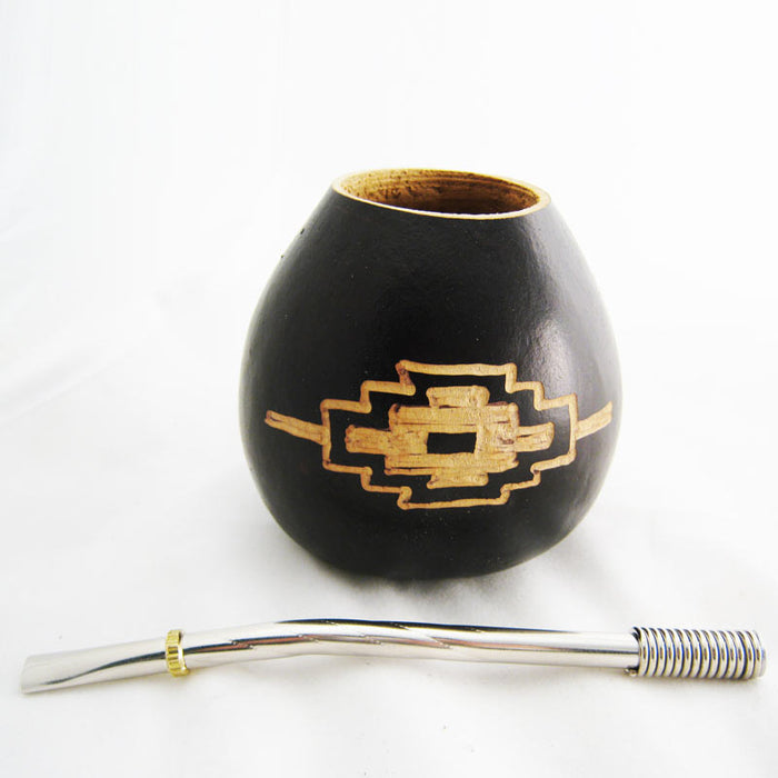 PAMPA ARGENTINA CROSS CARVED GOURD MATE FOR YERBA OR TEA WITH STRAW BOMBILLA NATURAL 6594 ships from USA