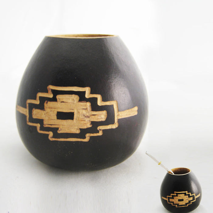 PAMPA ARGENTINA CROSS CARVED GOURD MATE FOR YERBA OR TEA WITH STRAW BOMBILLA NATURAL 6594 ships from USA