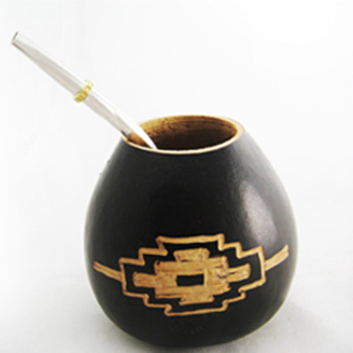 PAMPA ARGENTINA CROSS CARVED GOURD MATE FOR YERBA OR TEA WITH STRAW BOMBILLA NATURAL 6594 ships from USA