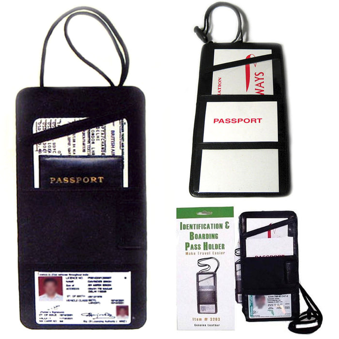 2 LEATHER BOARDING PASS PORT HOLDER TRAVEL WALLET ID US PASSPORT TICKET BLACK