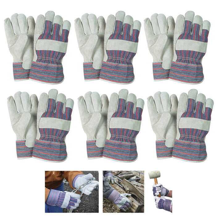 6 Pair Work Gloves Leather Palm Safety Split Cowhide Welding Cuff Large Washable