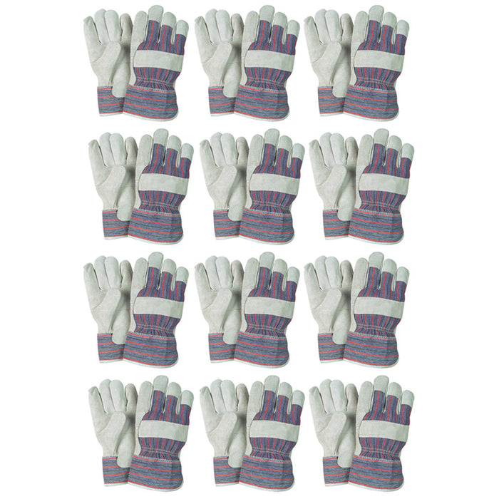 12 Pair Work Gloves Split Leather Reinforced Palm Protective Men Utility Garden