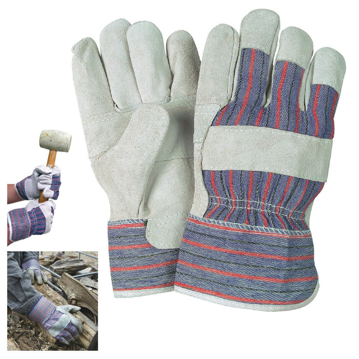 1 Pair Work Gloves Split Leather Reinforced Palm Large Men Utility Garden Home L