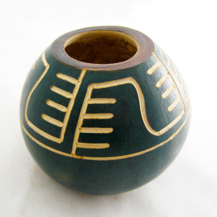 Carved Mate Gourd Yerba Tea With Bombilla Straw Handmade Artisan Design Green