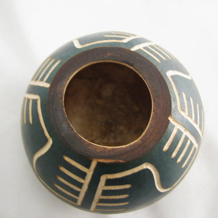 Carved Mate Gourd Yerba Tea With Bombilla Straw Handmade Artisan Design Green